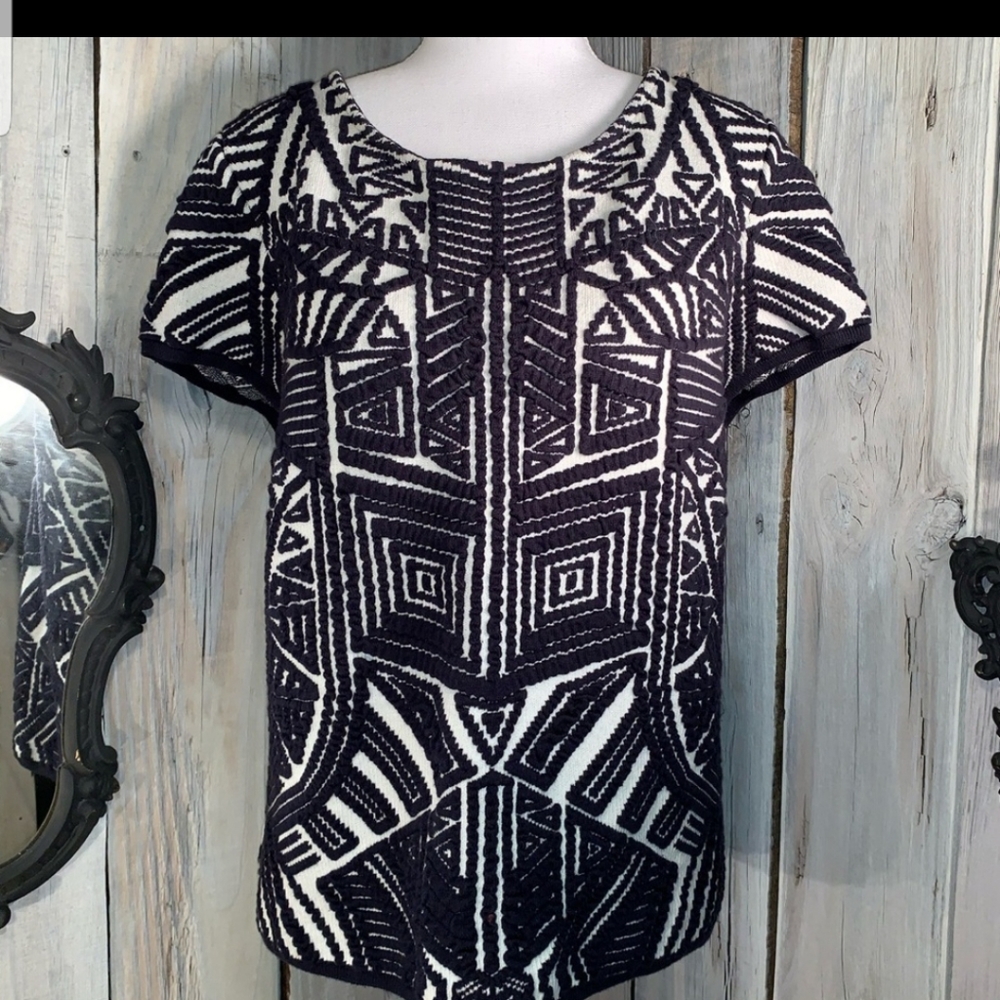 Anthony Moth Navy & Cream Textured Top